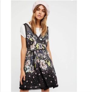 Intimately Free People NWOT Black Longwood Printed Slip Lace Dress Size Large